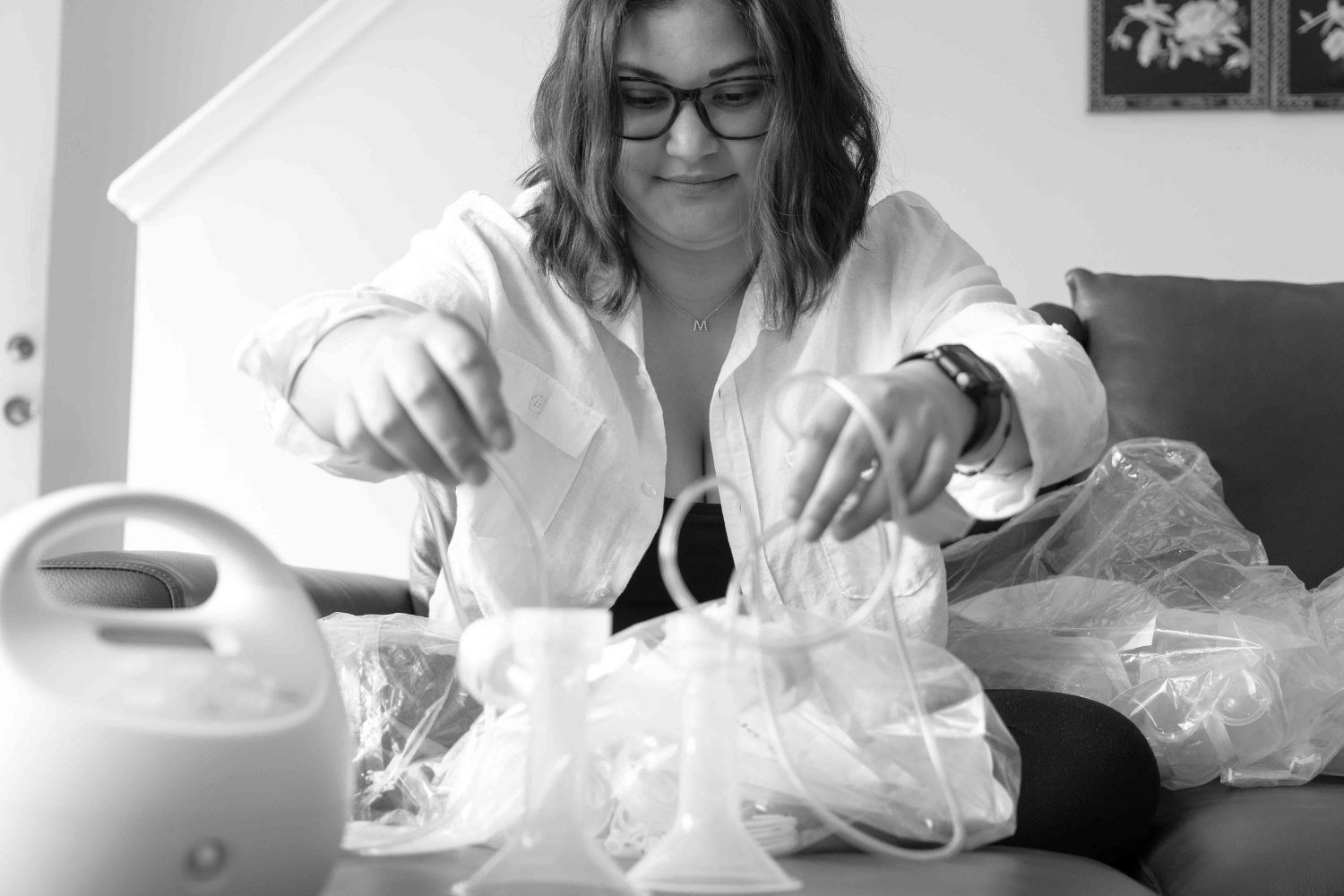 A Milk Bank donor organizing frozen milk bags for donation